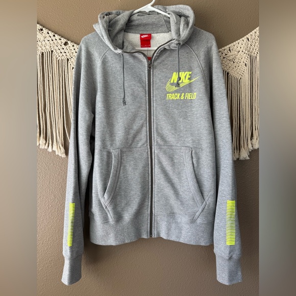 NWT Nike Track and Field Hoodie Sweatshirt gray neon green F - Picture 1 of 12